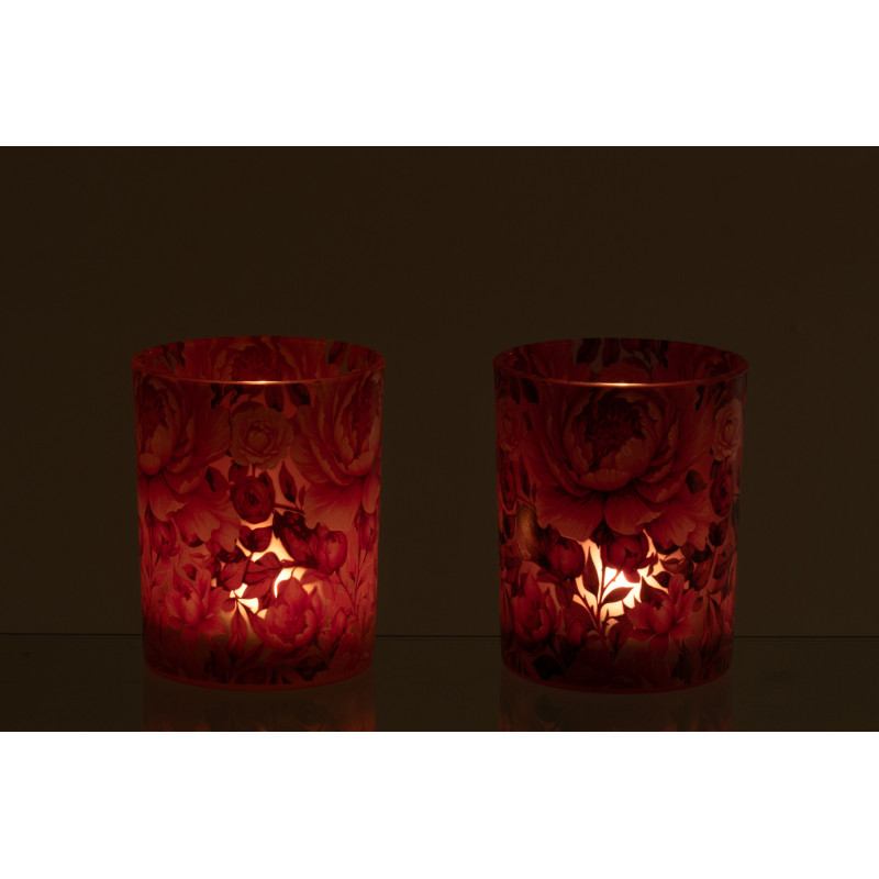 Lot de 2 Photophores shabby chic Verre Orange Rose Motif fleurs Rosaria 
