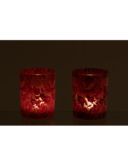 Lot de 2 Photophores shabby chic Verre Orange Rose Motif fleurs Rosaria 
