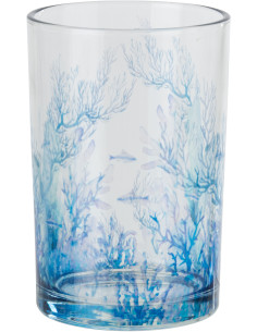 Grand Photophore bord de mer Verre Transparent Bleu Motif corail Coraly 