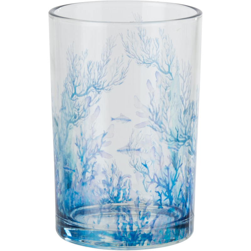 Grand Photophore bord de mer Verre Transparent Bleu Motif corail Coraly 