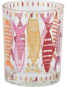 Photophore bord de mer Verre Orange Rose Motif poissons Néréis 