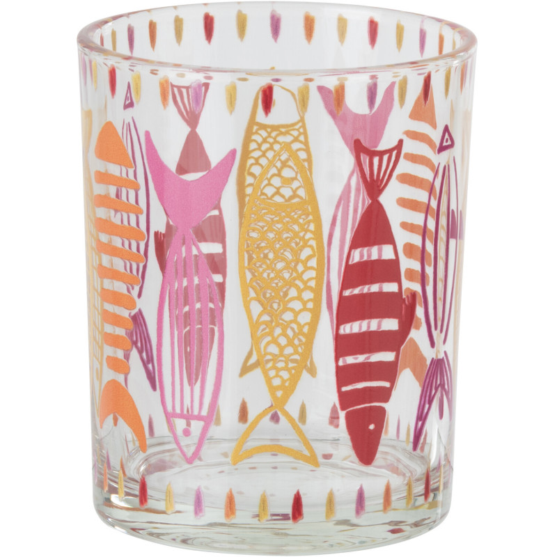 Photophore bord de mer Verre Orange Rose Motif poissons Néréis 