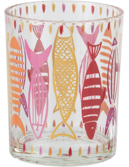 Photophore bord de mer Verre Orange Rose Motif poissons Néréis 