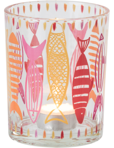 Photophore bord de mer Verre Orange Rose Motif poissons Néréis 