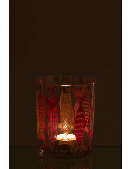 Photophore bord de mer Verre Orange Rose Motif poissons Néréis 