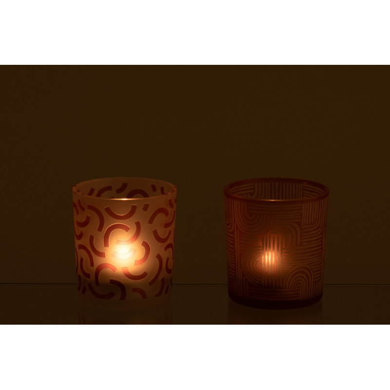 Lot de 2 Photophores art déco Verre Orange Blanc Motif graphique Oralya 