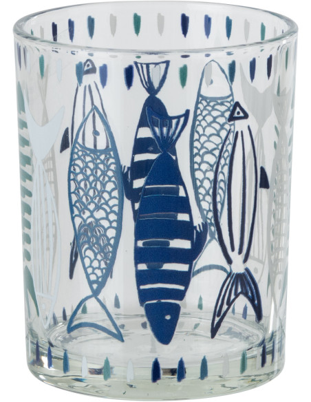 Photophore bord de mer Verre Blanc Bleu Motif poissons Néréis 