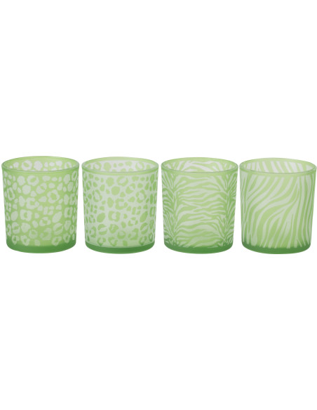 Lot de 4 Photophore style africain Verre Vert Imprimé animaux Savannya 