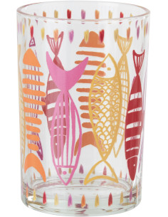 Grand Photophore bord de mer Verre Orange Rose Motif poissons Néréis 