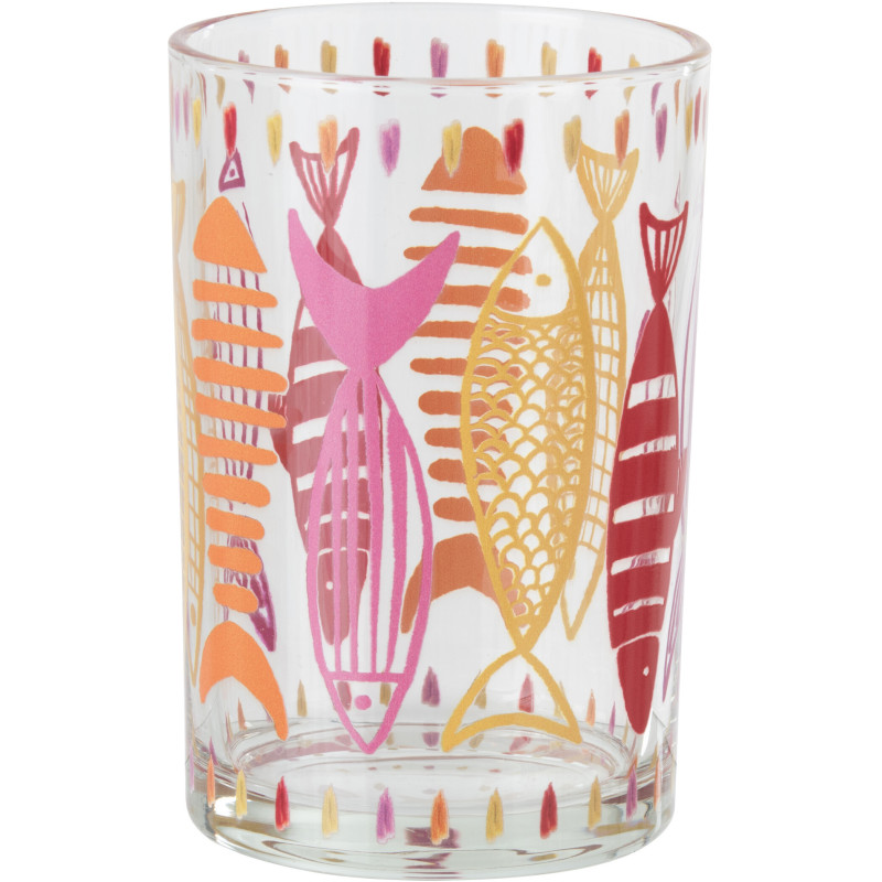 Grand Photophore bord de mer Verre Orange Rose Motif poissons Néréis 