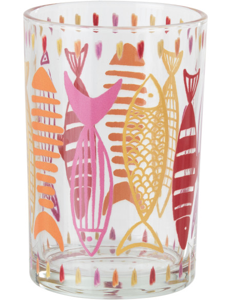 Grand Photophore bord de mer Verre Orange Rose Motif poissons Néréis 