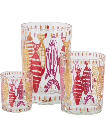 Grand Photophore bord de mer Verre Orange Rose Motif poissons Néréis 