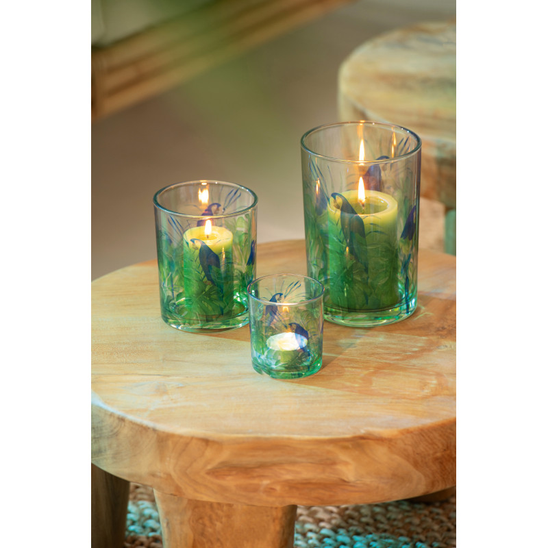 Grand Photophore original Perroquet Verre Bleu Vert Tropica 