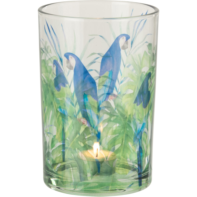 Grand Photophore original Perroquet Verre Bleu Vert Tropica 