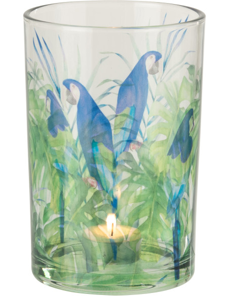 Grand Photophore original Perroquet Verre Bleu Vert Tropica 