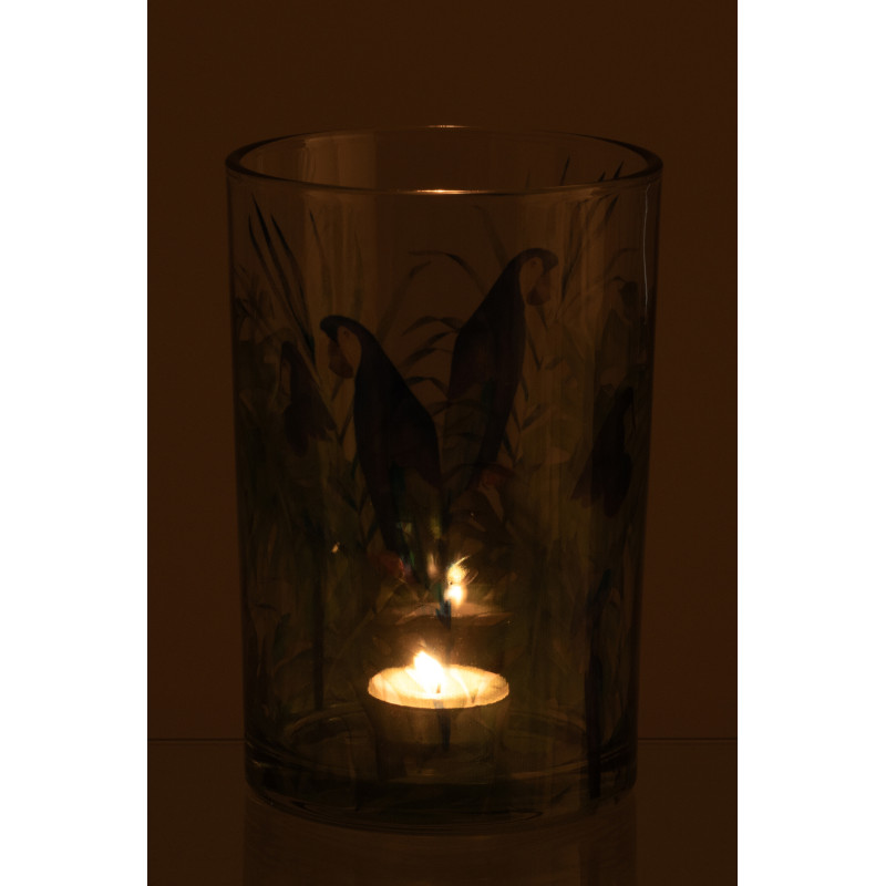 Grand Photophore original Perroquet Verre Bleu Vert Tropica 