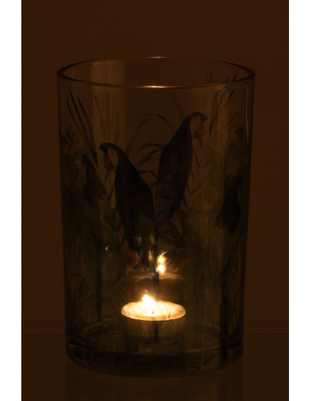 Grand Photophore original Perroquet Verre Bleu Vert Tropica 