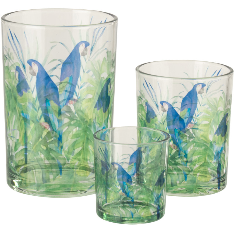 Grand Photophore original Perroquet Verre Bleu Vert Tropica 