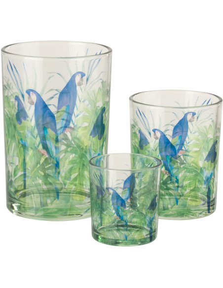 Grand Photophore original Perroquet Verre Bleu Vert Tropica 