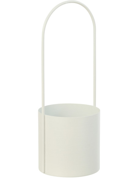 Cache-pot design avec poignée Rond Métal Blanc Minéo 