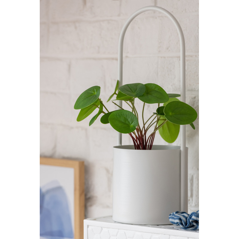 Cache-pot design avec poignée Rond Métal Blanc Minéo 