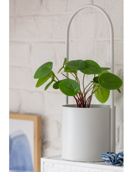 Cache-pot design avec poignée Rond Métal Blanc Minéo 