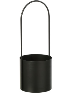 Cache-pot design avec poignée Rond Métal Noir Minéo 