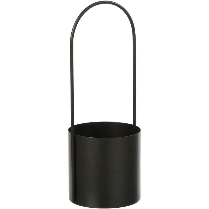 Cache-pot design avec poignée Rond Métal Noir Minéo 