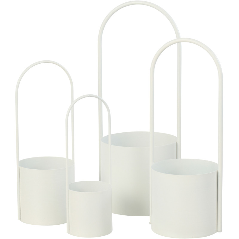 Cache-pot design avec poignée Rond Métal Blanc Minéo 