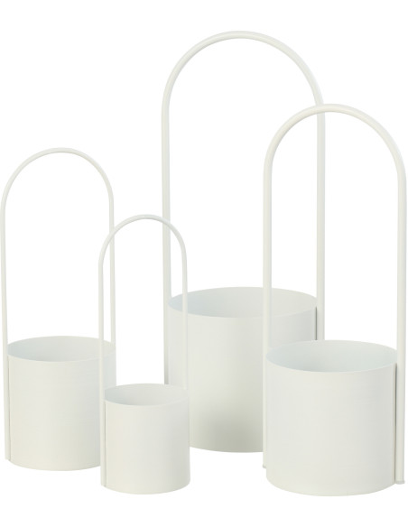 Cache-pot design avec poignée Rond Métal Blanc Minéo 