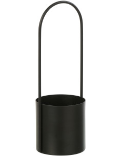 Cache-pot design avec poignée Rond Métal Noir Minéo 