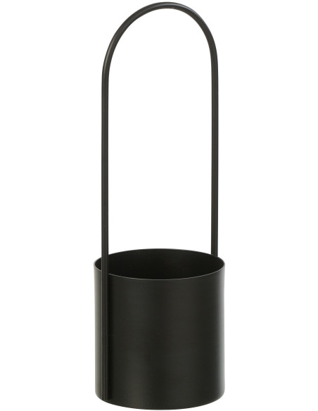 Cache-pot design avec poignée Rond Métal Noir Minéo 
