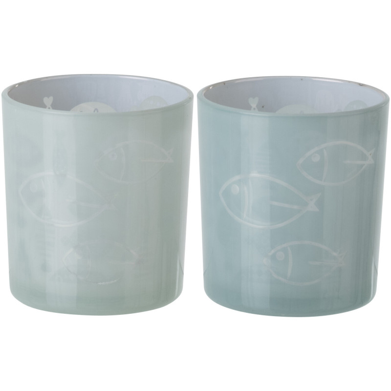 Photophore bord de mer Verre Gris Motif poissons Pelagia 