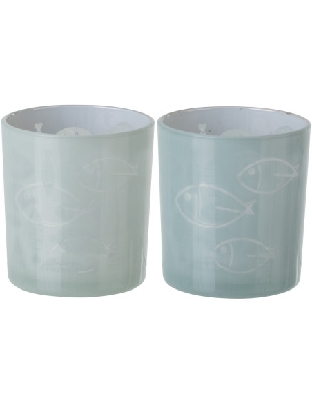 Photophore bord de mer Verre Gris Motif poissons Pelagia 