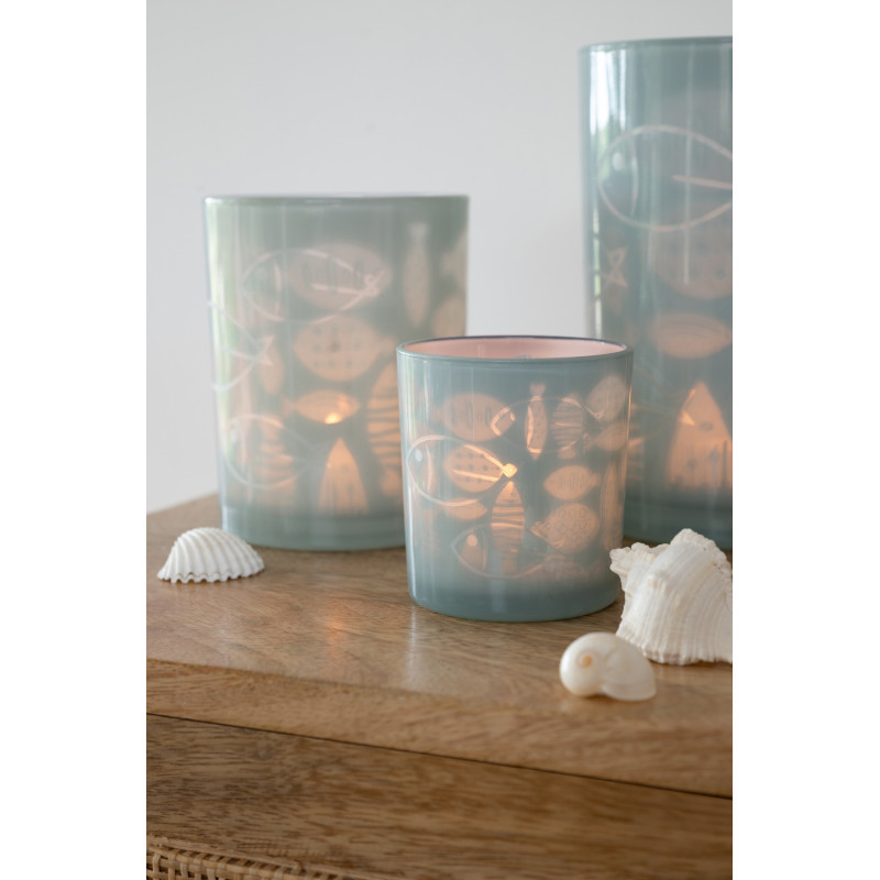 Photophore bord de mer Verre Gris Motif poissons Pelagia 