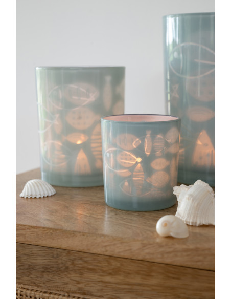 Photophore bord de mer Verre Gris Motif poissons Pelagia 