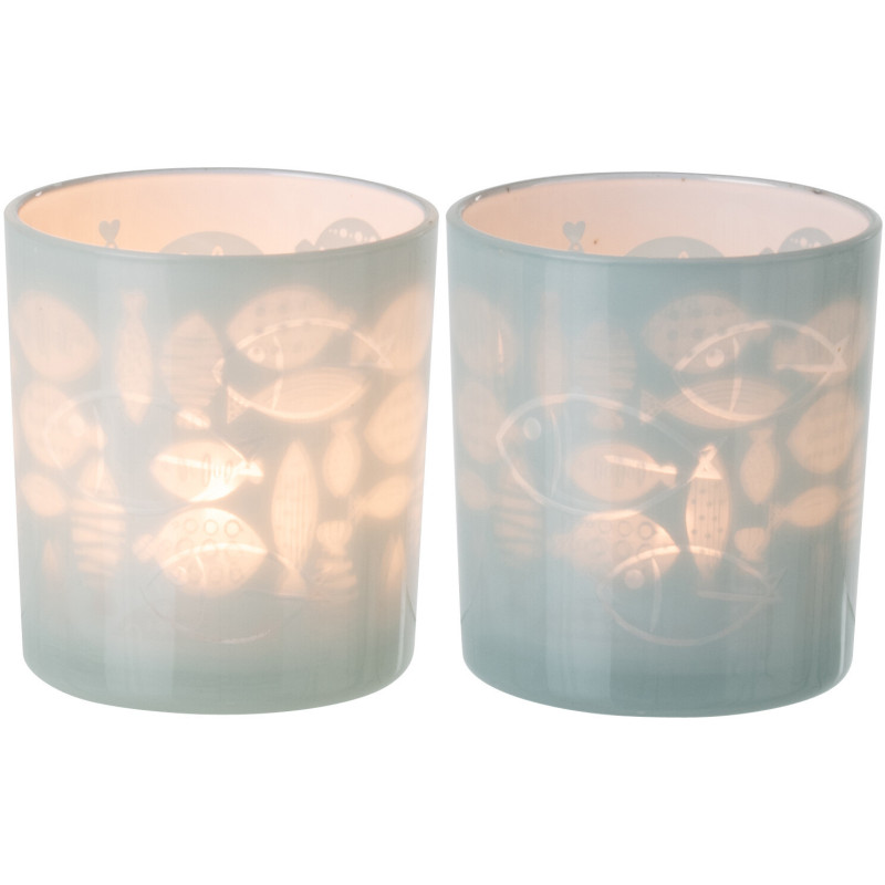 Photophore bord de mer Verre Gris Motif poissons Pelagia 