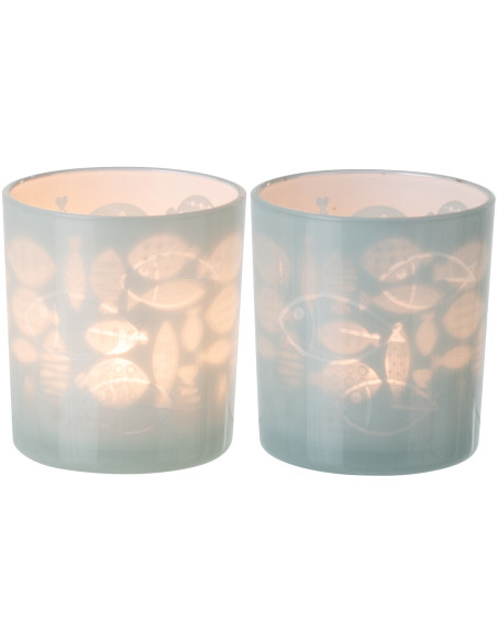 Photophore bord de mer Verre Gris Motif poissons Pelagia 