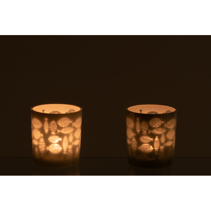 Photophore bord de mer Verre Gris Motif poissons Pelagia 