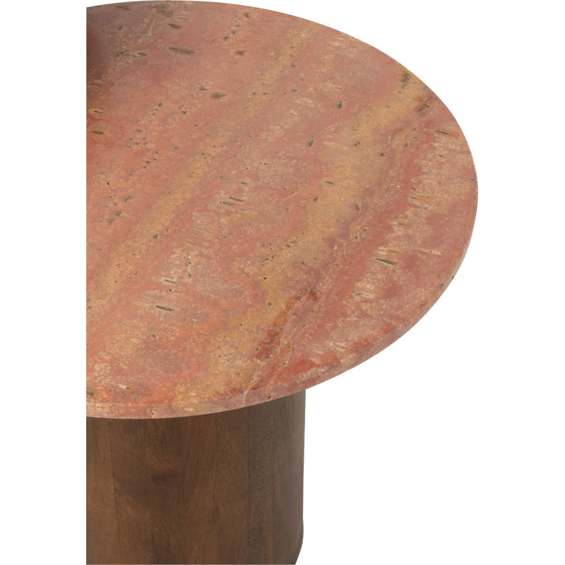 Lot de 2 Table d'appoint design chic Ronde Marbre Terracotta Bois de manguier Marron Monolya 