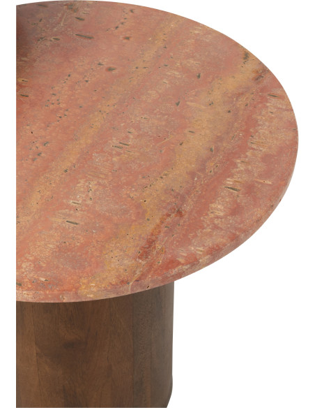 Lot de 2 Table d'appoint design chic Ronde Marbre Terracotta Bois de manguier Marron Monolya 