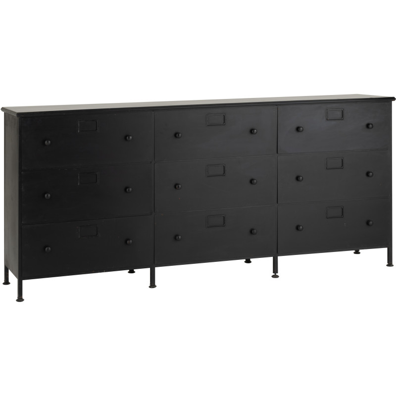 Grand Meuble d'apothicaire bas design 9 tiroirs Métal Noir Cade 