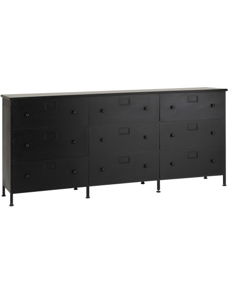 Grand Meuble d'apothicaire bas design 9 tiroirs Métal Noir Cade 