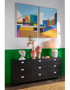 Grand Meuble d'apothicaire bas design 9 tiroirs Métal Noir Cade 