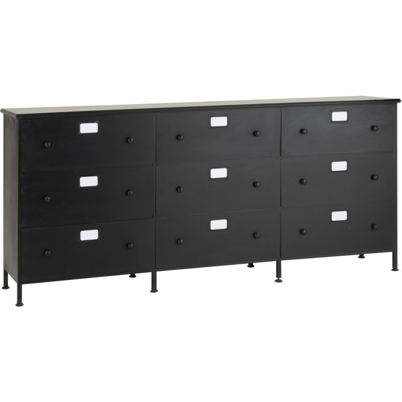 Grand Meuble d'apothicaire bas design 9 tiroirs Métal Noir Cade 