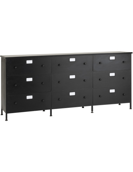 Grand Meuble d'apothicaire bas design 9 tiroirs Métal Noir Cade 