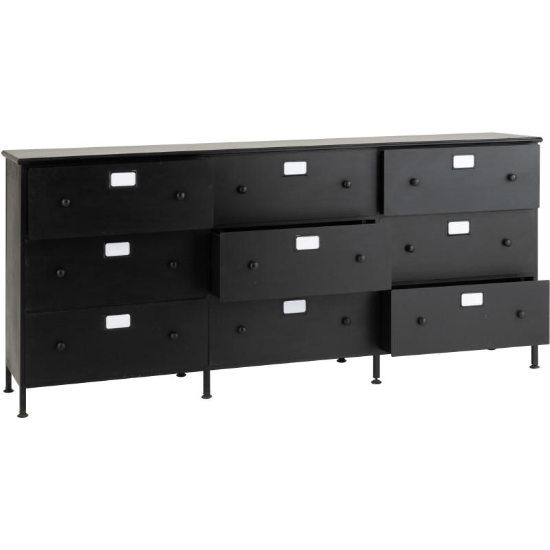 Grand Meuble d'apothicaire bas design 9 tiroirs Métal Noir Cade 