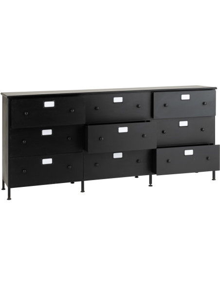 Grand Meuble d'apothicaire bas design 9 tiroirs Métal Noir Cade 