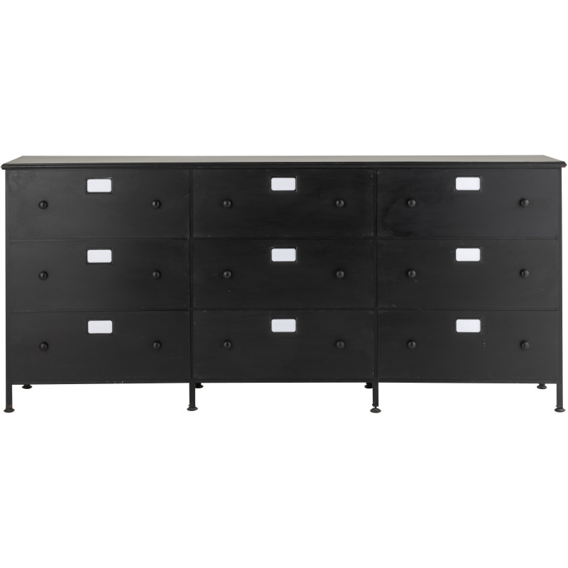 Grand Meuble d'apothicaire bas design 9 tiroirs Métal Noir Cade 