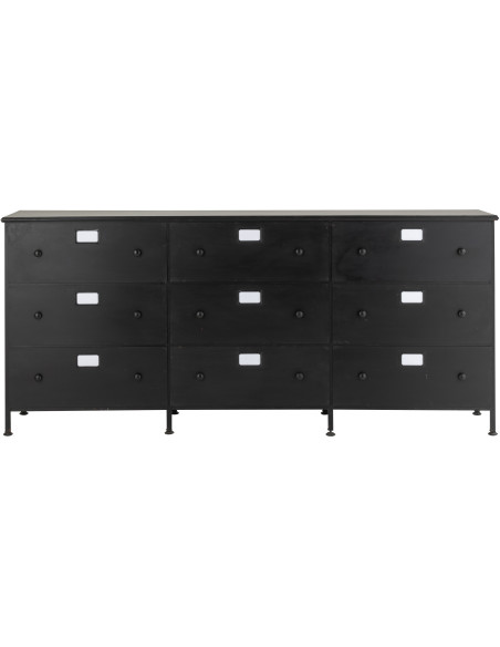 Grand Meuble d'apothicaire bas design 9 tiroirs Métal Noir Cade 